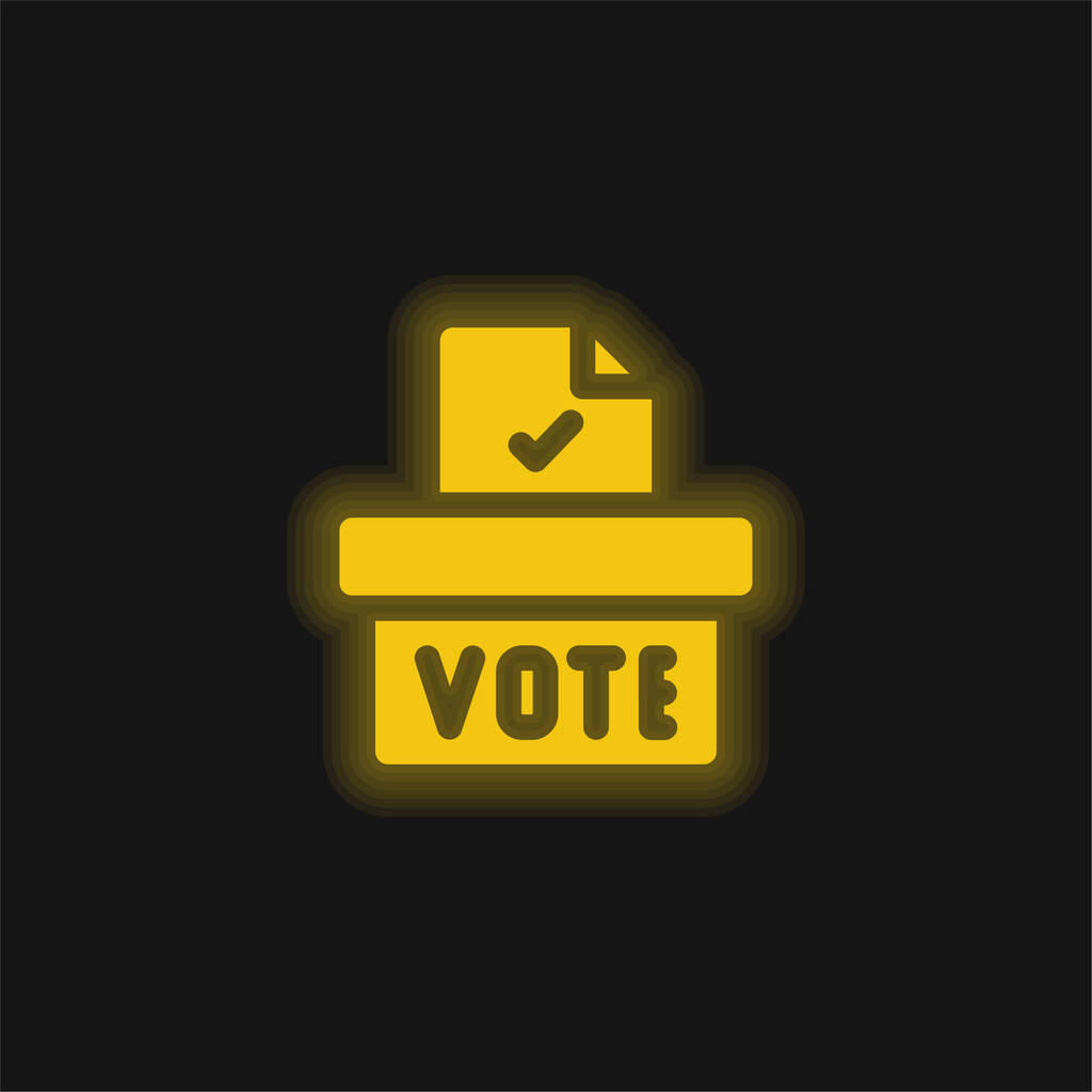 Szavazóláda sárga izzó neon ikon - Vektor, kép