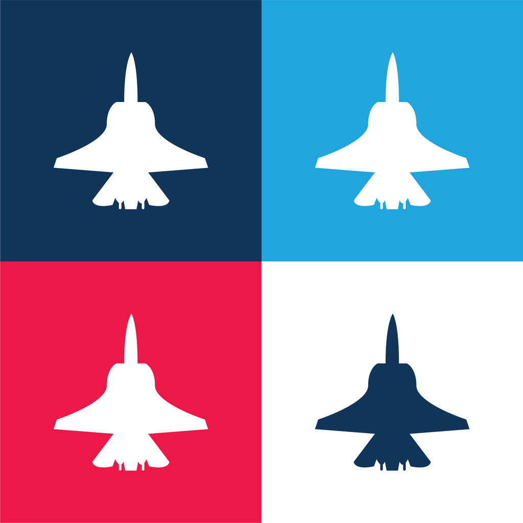 Airplane Bottom Shape azul e vermelho conjunto de ícones mínimos de quatro cores - Vetor, Imagem