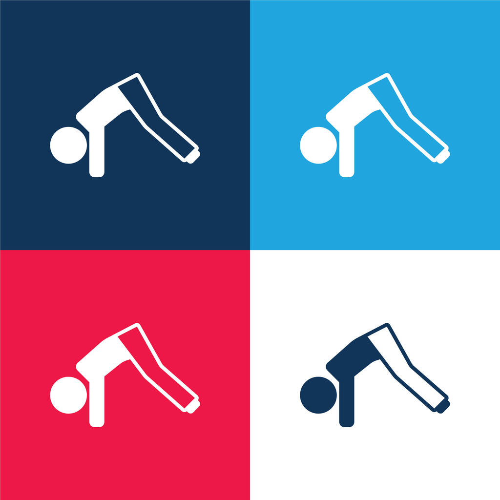 Boy On Floor Streetching Legs blue and red four color minimal icon set - Vector, Image