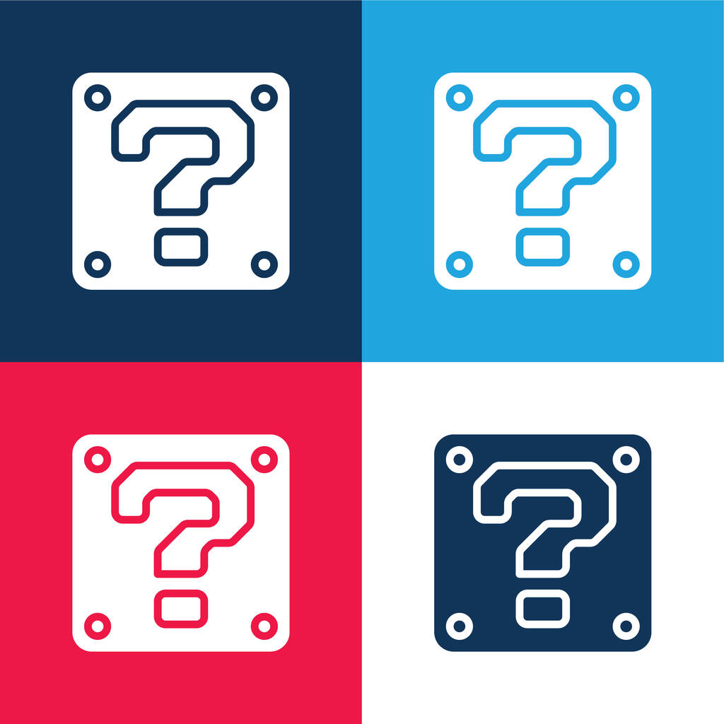 Blok niebieski i czerwony czterech kolorów minimalny zestaw ikon - Wektor, obraz