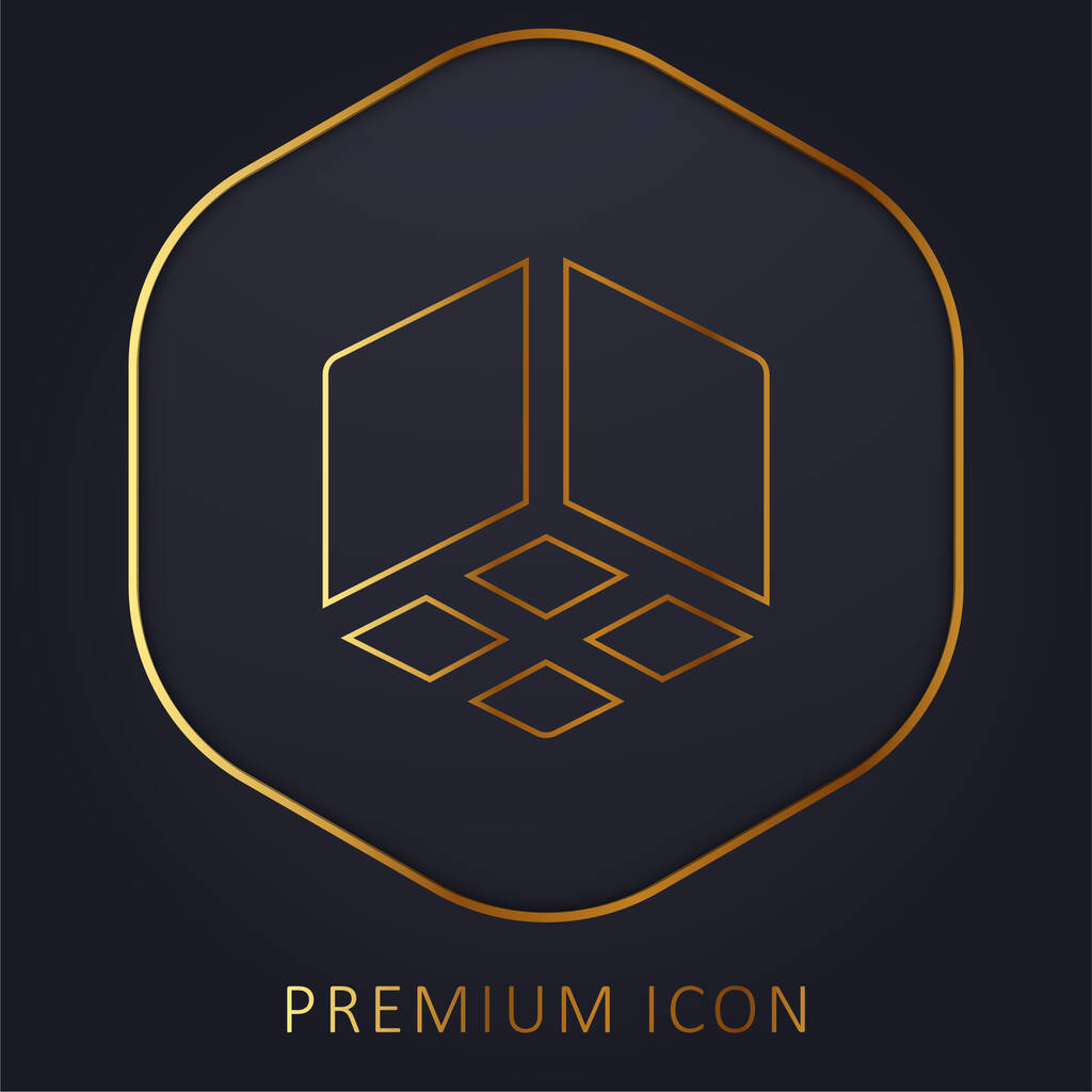 3D Cube kultainen viiva palkkio logo tai kuvake - Vektori, kuva