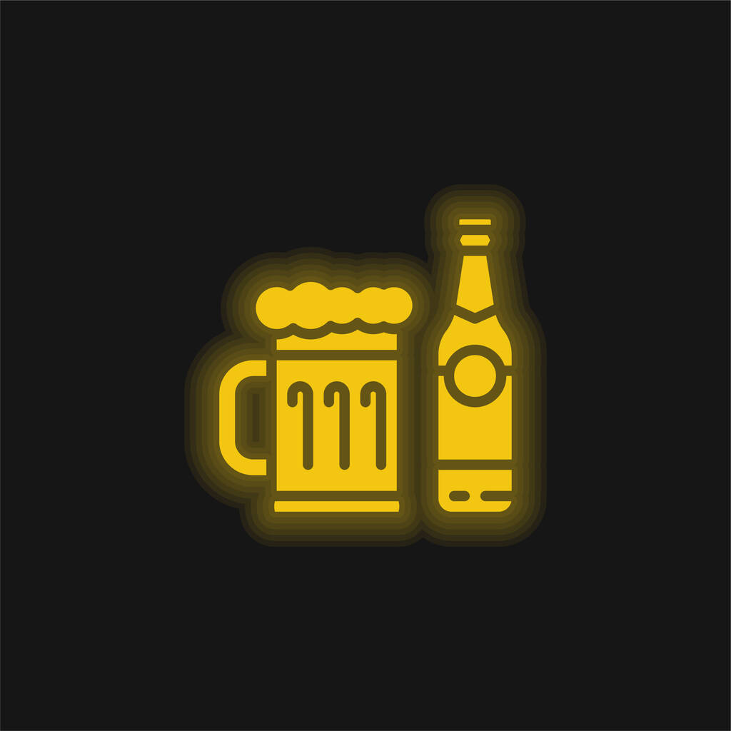 ビール黄色の輝くネオンアイコン - ベクター画像