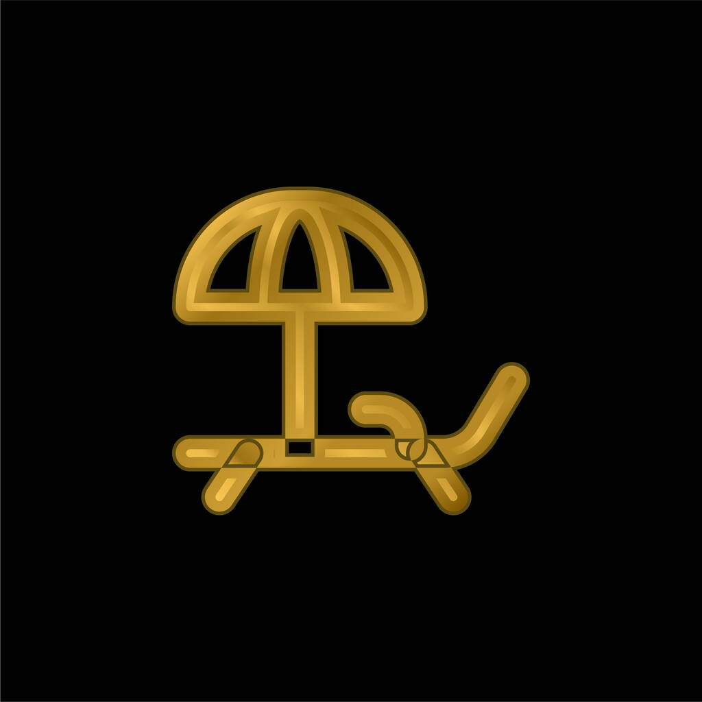 Silla de playa chapado en oro icono metálico o logo vector - Vector, Imagen