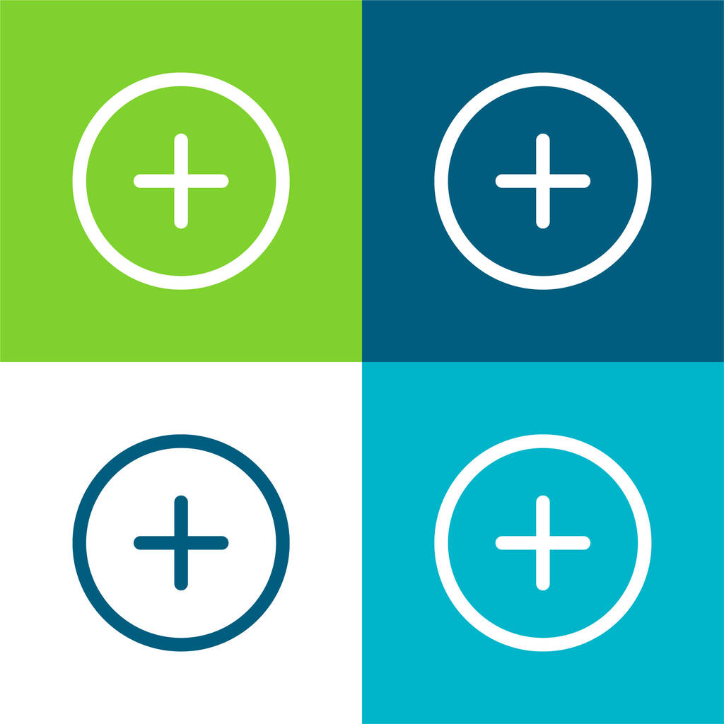 Hinzufügen Circular Outlined Button Flache vier Farben minimalen Symbolsatz - Vektor, Bild