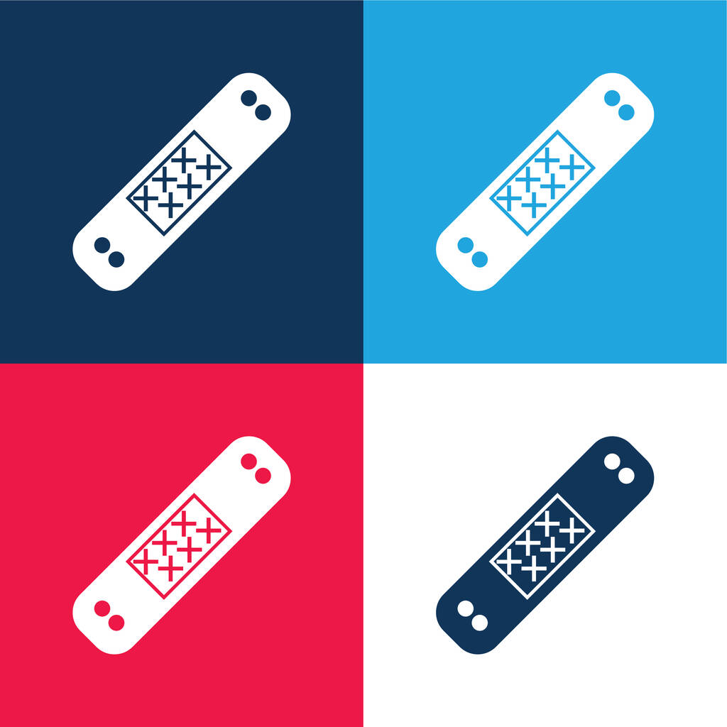 バンドエイド青と赤の4色の最小アイコンセット - ベクター画像