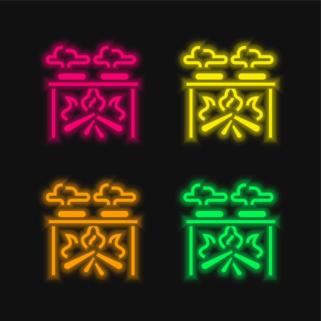 Hoguera de cuatro colores brillante icono del vector de neón - Vector, imagen
