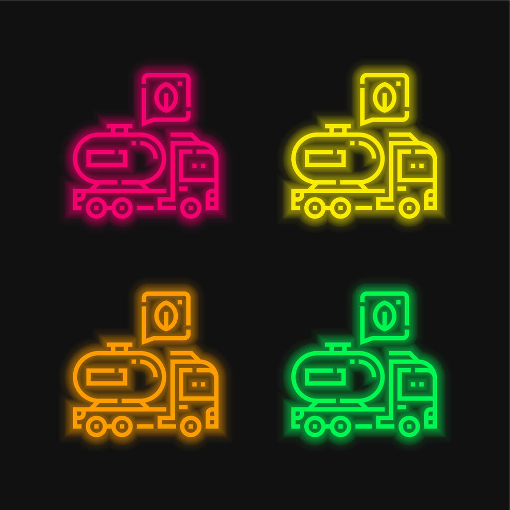 Biyodizel dört renkli parlayan neon vektör simgesi - Vektör, Görsel