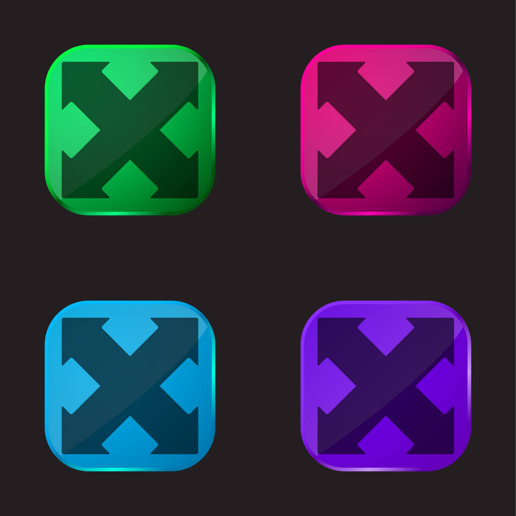 Setas Cruz Apontando quatro direções ícone de botão de vidro de quatro cores - Vetor, Imagem