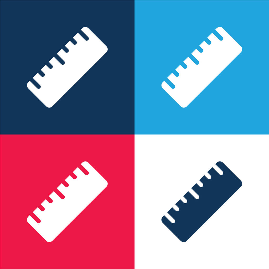 Regla grande azul y rojo conjunto de iconos mínimo de cuatro colores - Vector, imagen