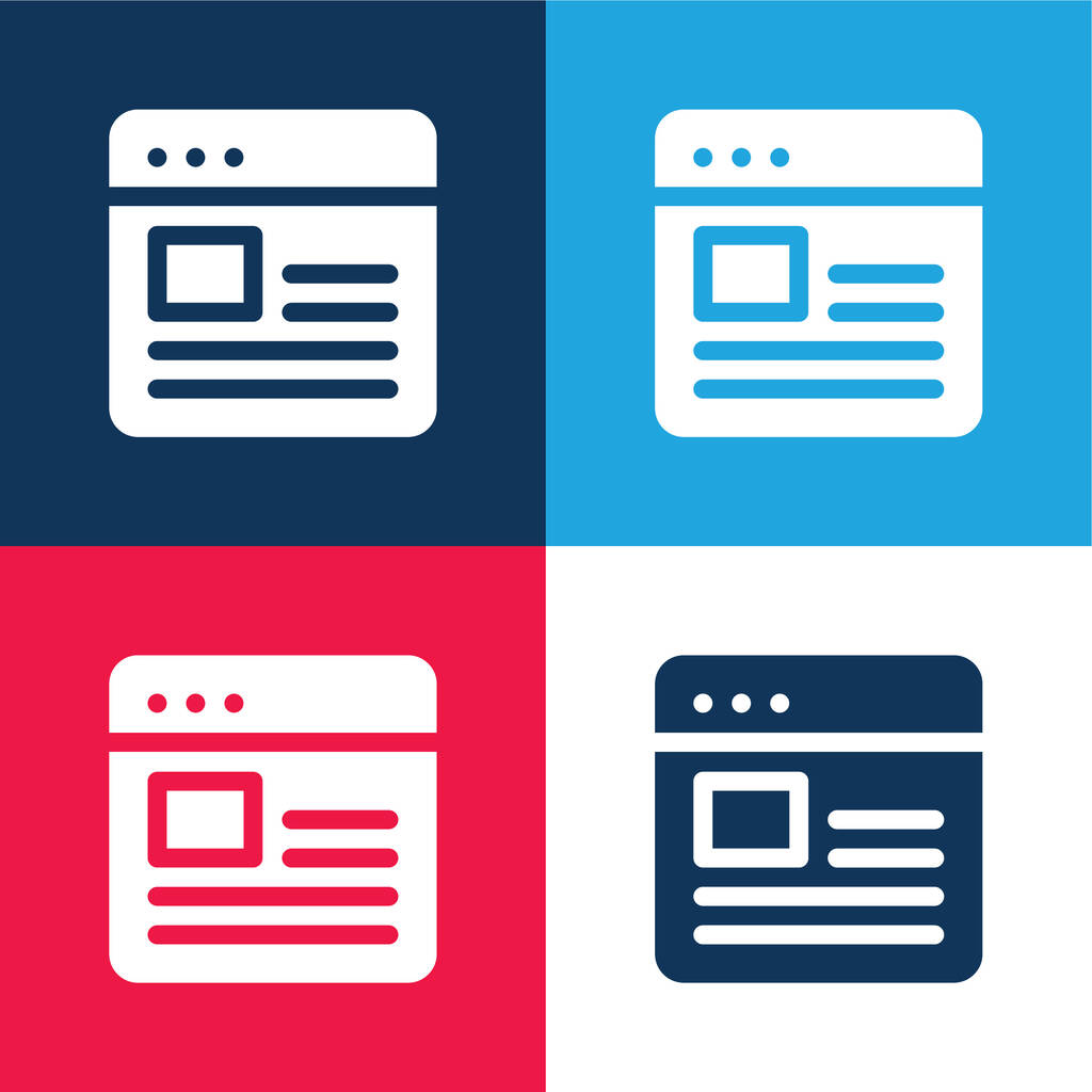 Blog modrá a červená čtyři barvy minimální ikona nastavena - Vektor, obrázek