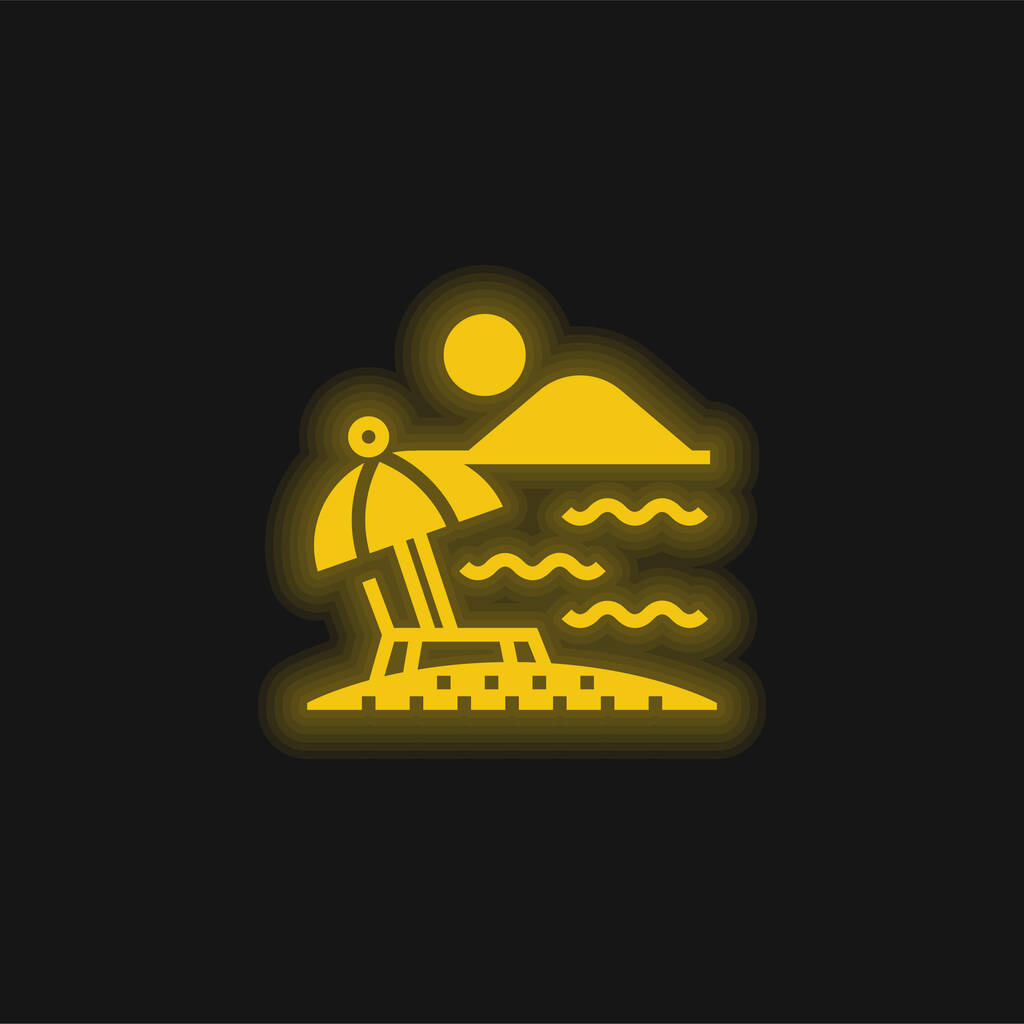 Plaża żółty świecący neon ikona - Wektor, obraz