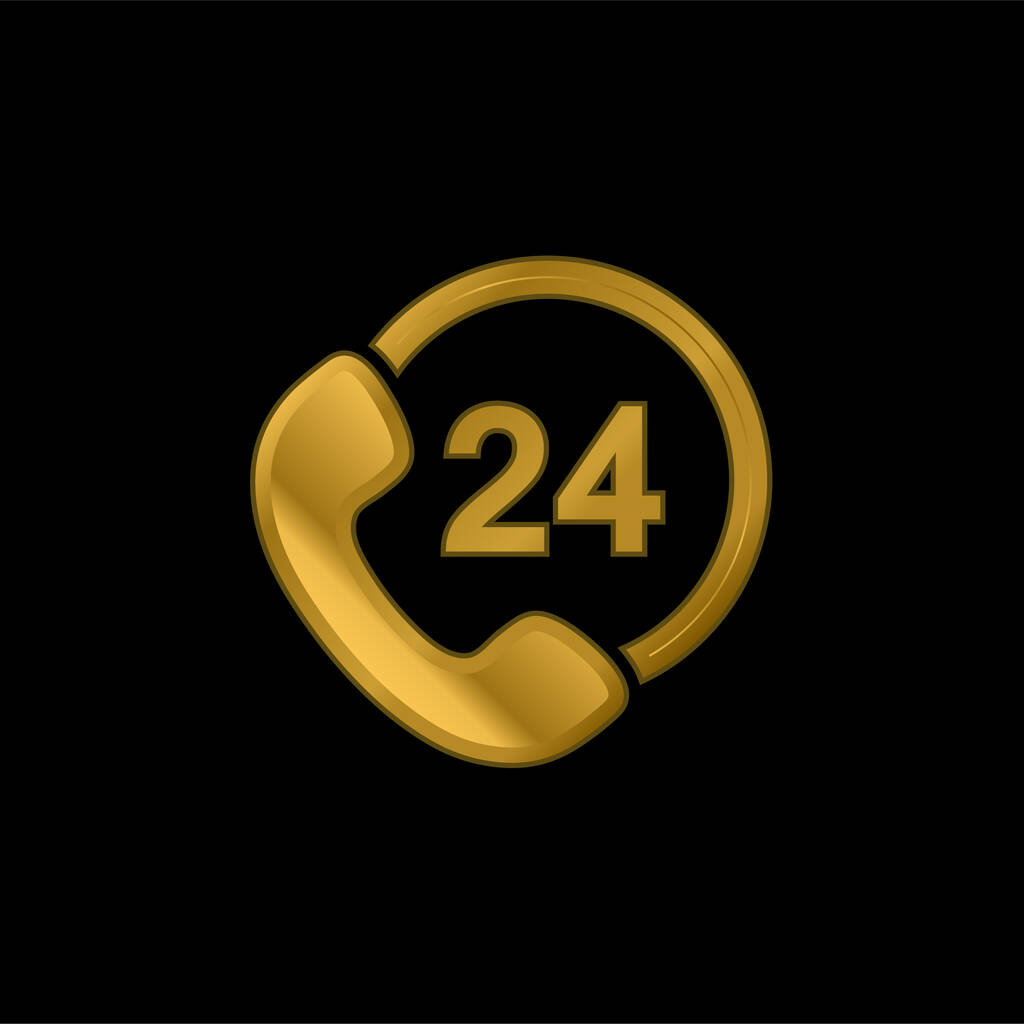 24 Hours Calls gold plated metalic icon or logo vector - Vector, Image