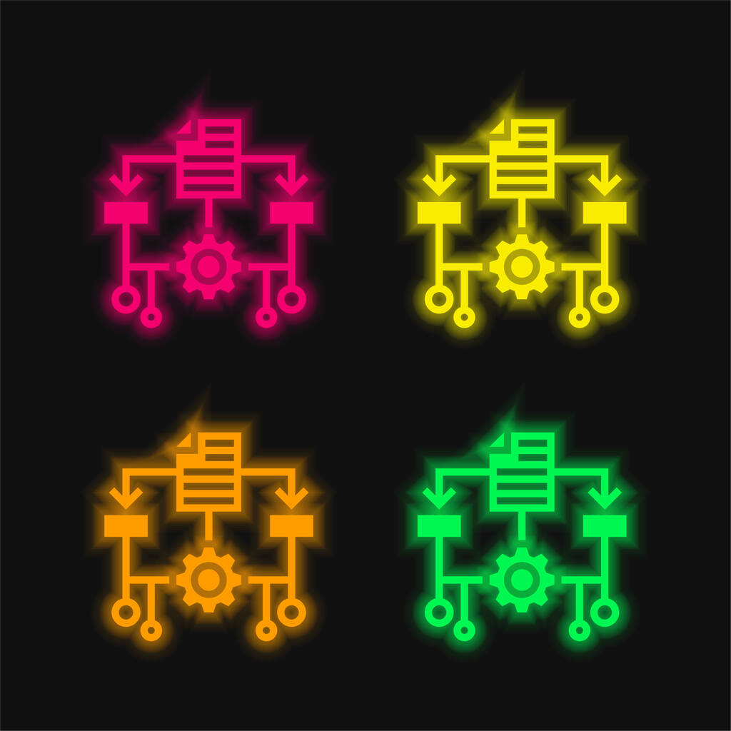 Алгоритм четыре цвета светящийся неоновый вектор значок - Вектор,изображение