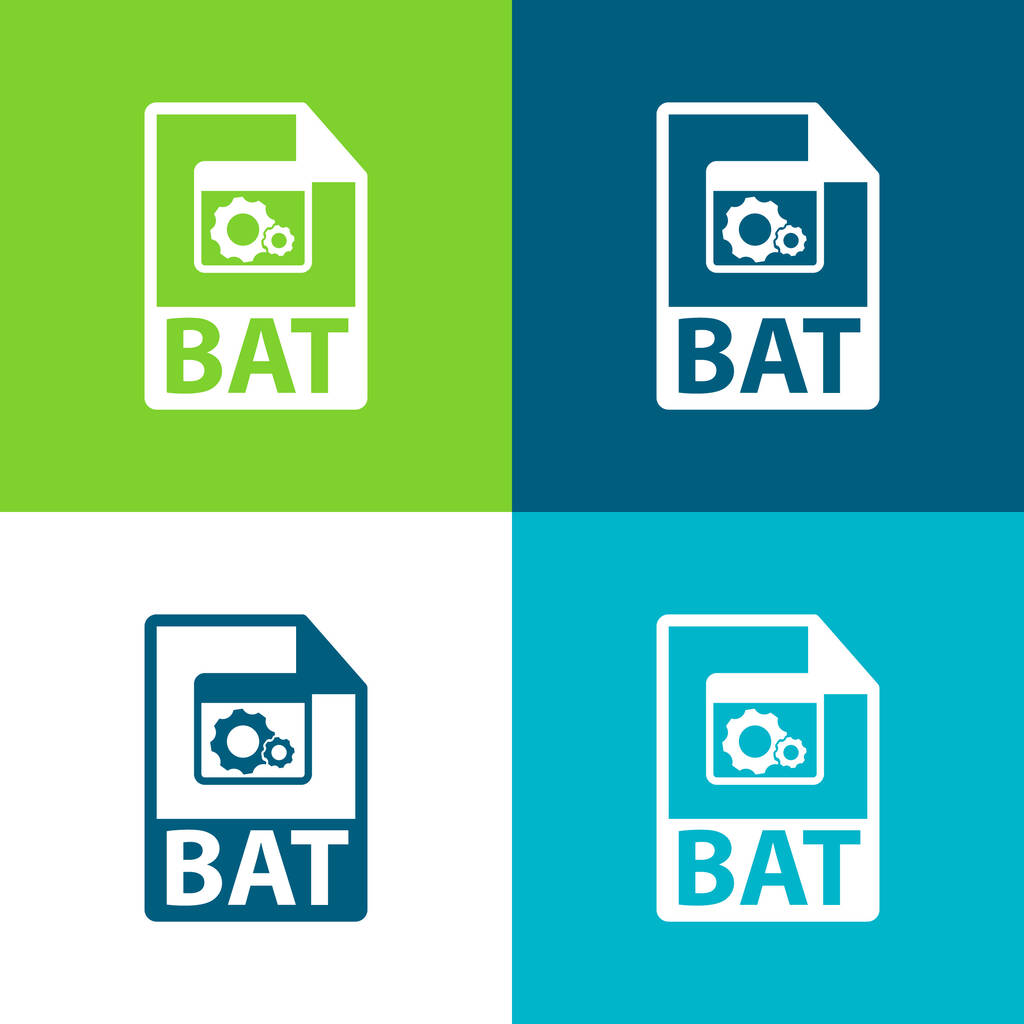 Símbolo de formato de archivo BAT Plano conjunto de iconos mínimo de cuatro colores - Vector, Imagen