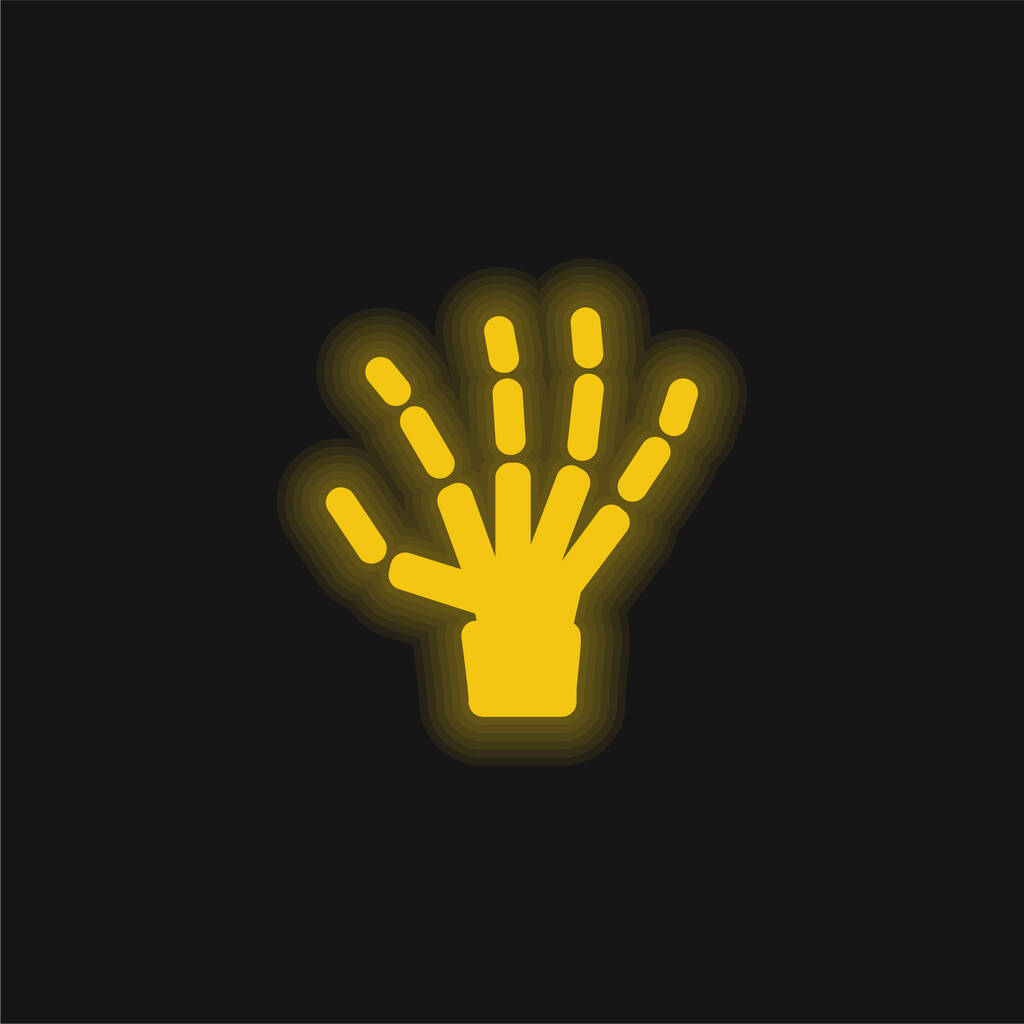 Kość Ręcznie żółta świecąca ikona neonu - Wektor, obraz