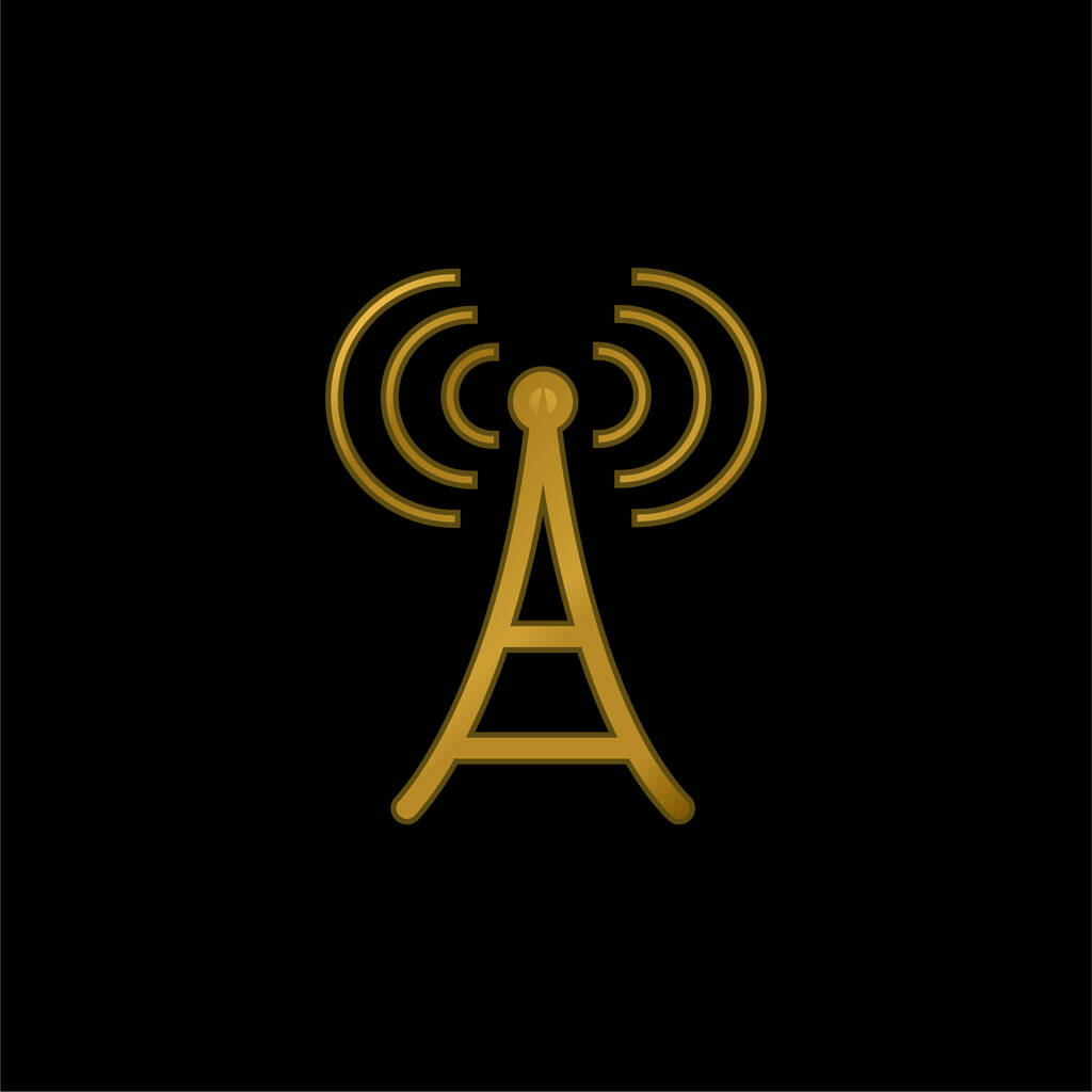 Antena chapado en oro icono metálico o logo vector - Vector, imagen
