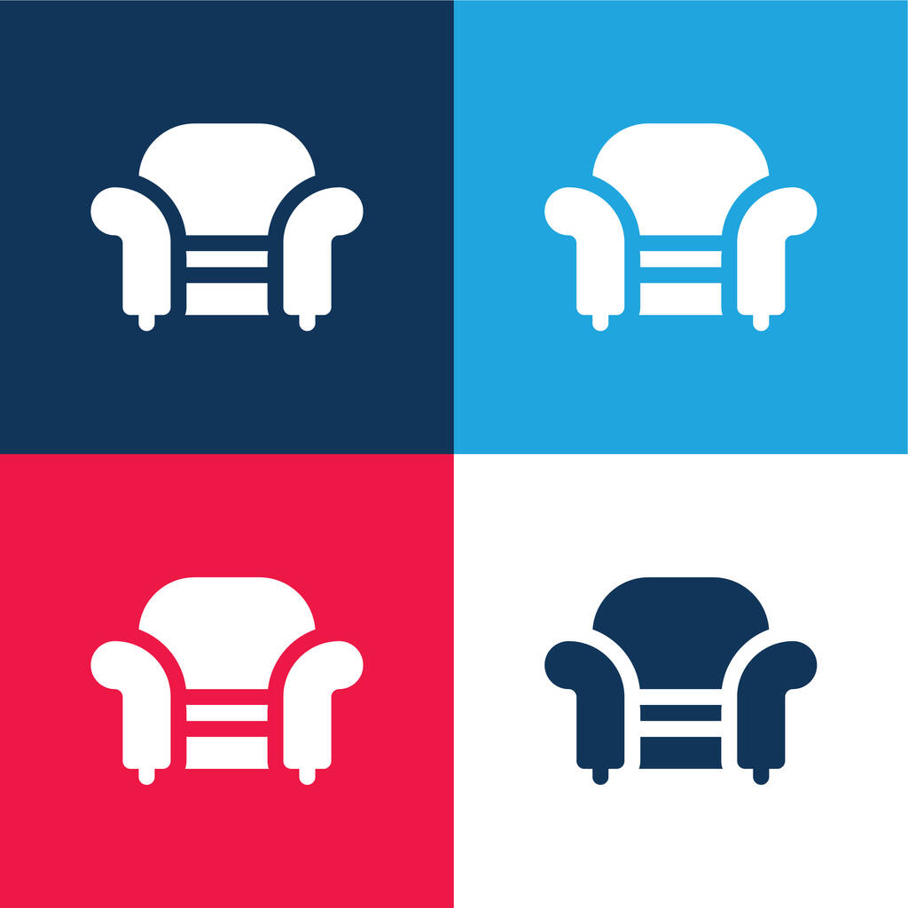 Armchair blue and red four color minimal icon set - Vector, Image