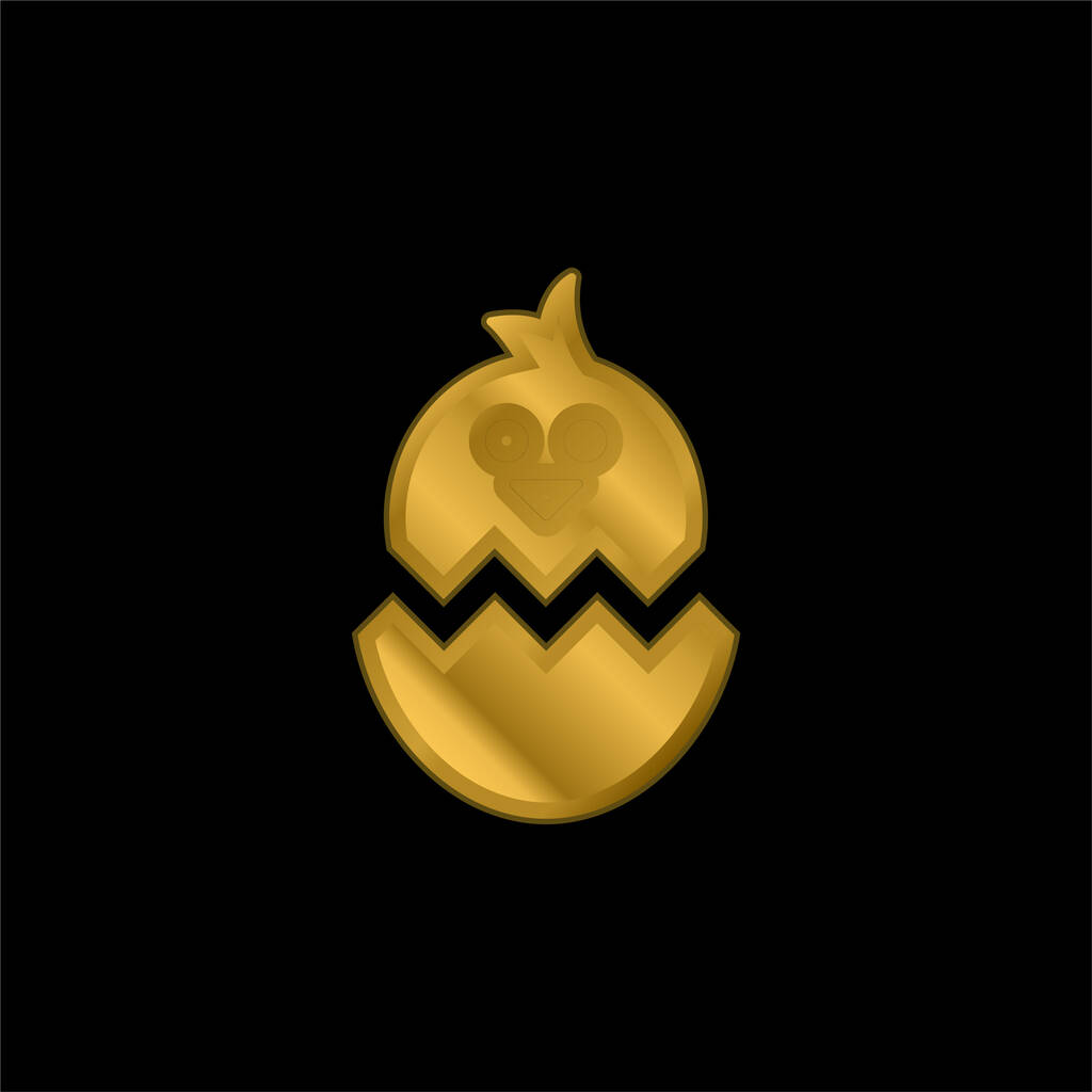 Œuf Boken avec icône métallique plaqué or de poulet ou vecteur de logo - Vecteur, image