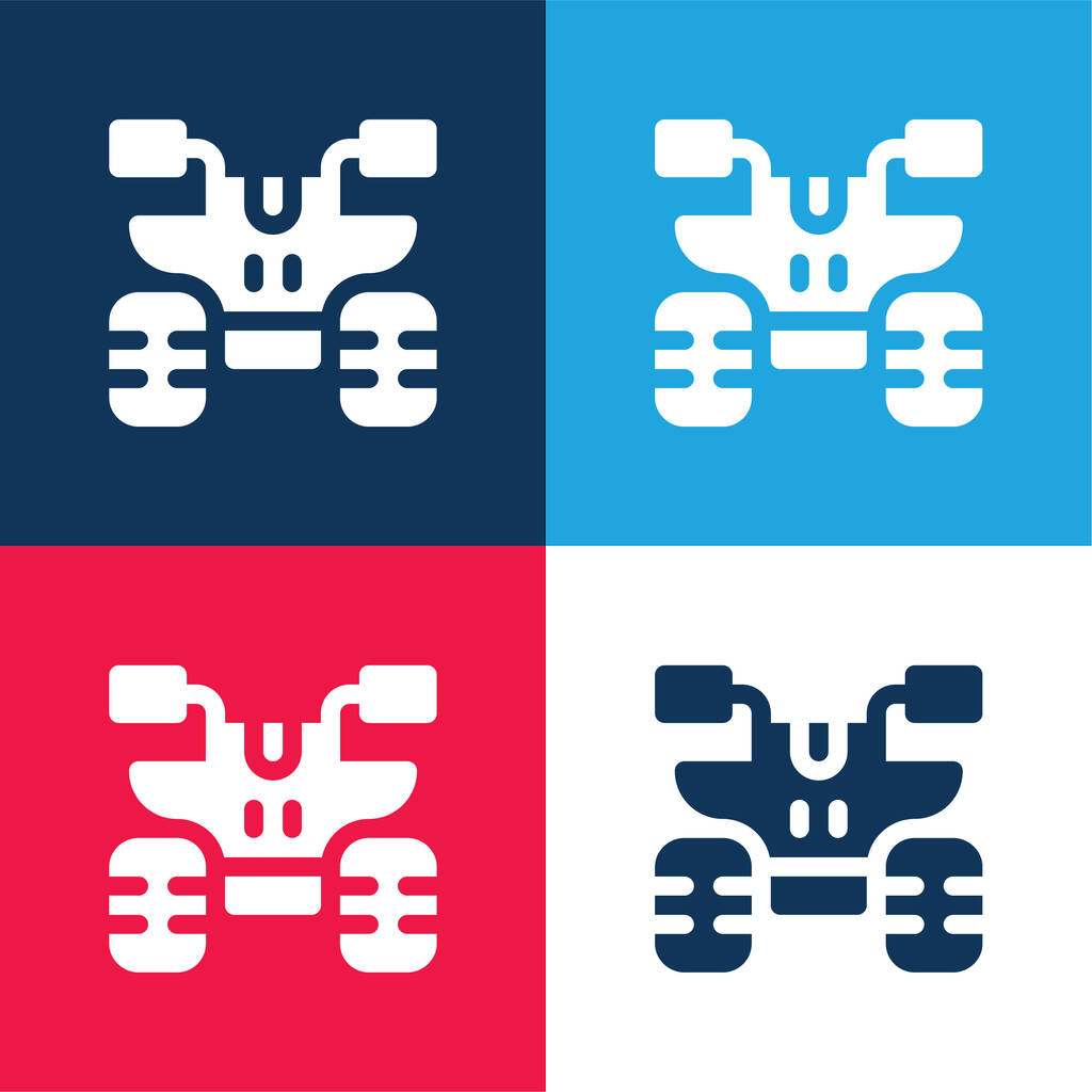 Atv azul e vermelho quatro cores conjunto de ícones mínimos - Vetor, Imagem