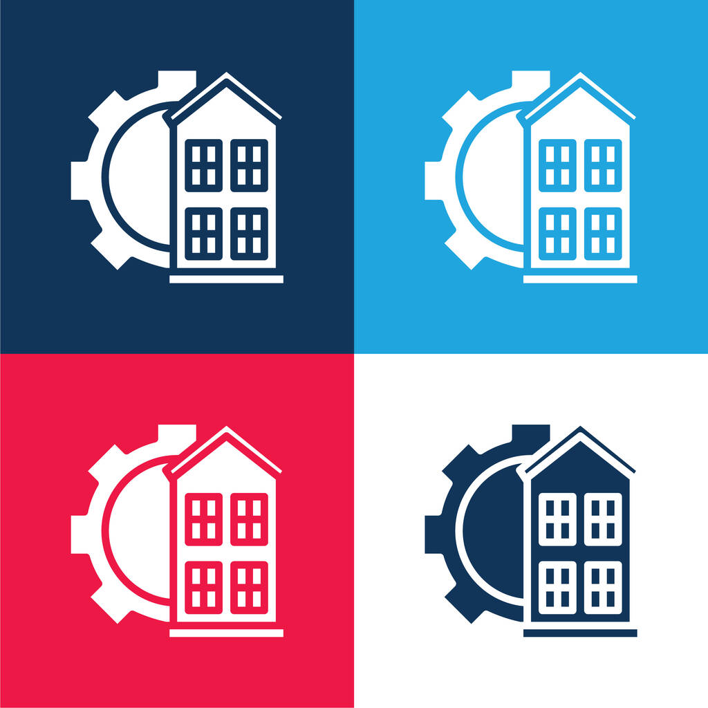 Architektoniczny niebieski i czerwony zestaw czterech kolorów minimalny zestaw ikon - Wektor, obraz