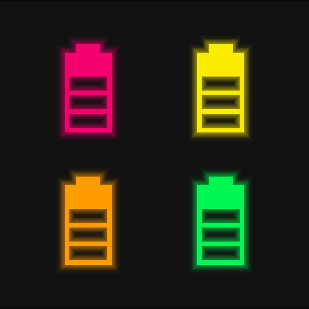 Stato della batteria con tre quarti della carica quattro colori incandescente icona al neon vettore - Vettoriali, immagini