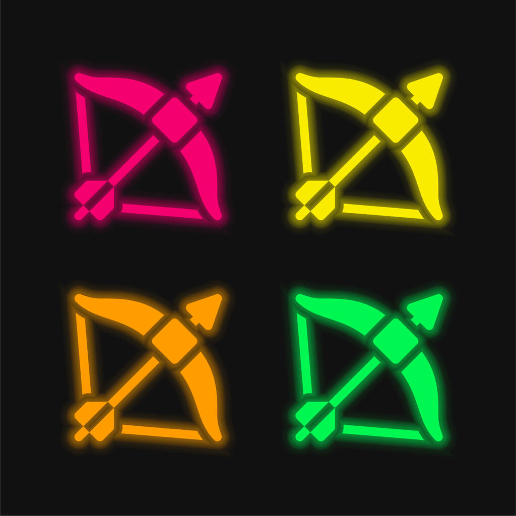 Τοξοβολία τεσσάρων χρωμάτων λαμπερό εικονίδιο διάνυσμα νέον - Διάνυσμα, εικόνα