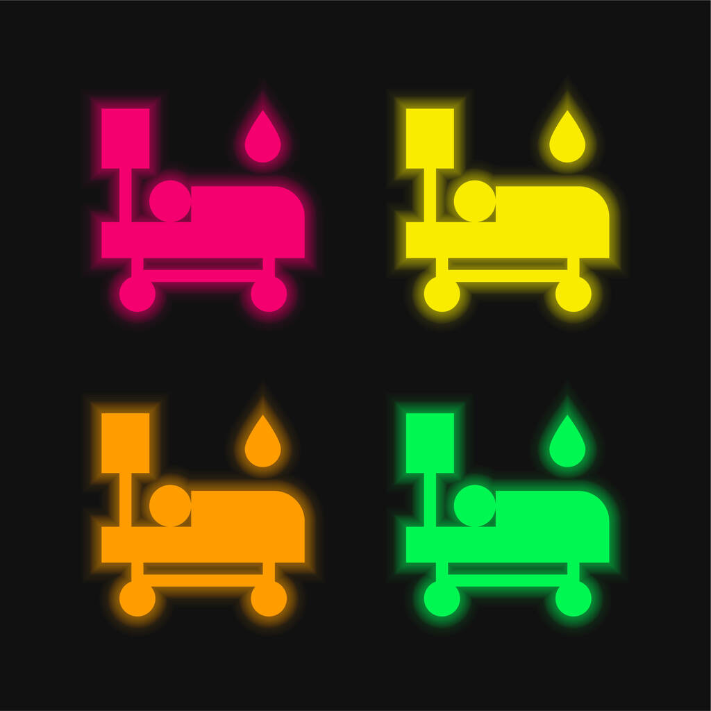 Krevní transfúze čtyři barvy zářící neonový vektor ikona - Vektor, obrázek