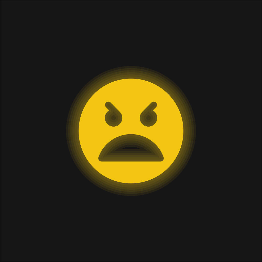 Θυμωμένο πρόσωπο κίτρινο λαμπερό νέον εικονίδιο - Διάνυσμα, εικόνα