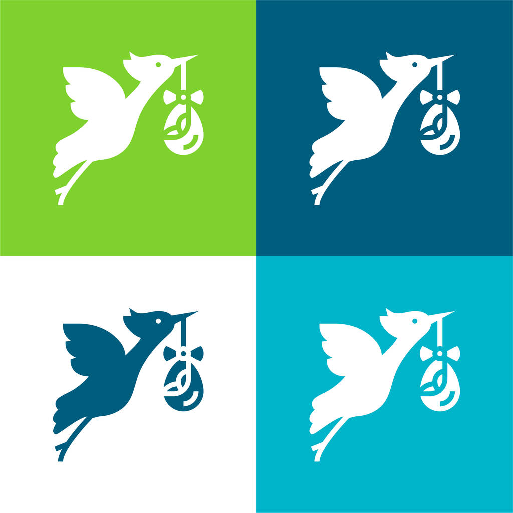 Uccello cicogna piatto quattro colori minimo set di icone - Vettoriali, immagini