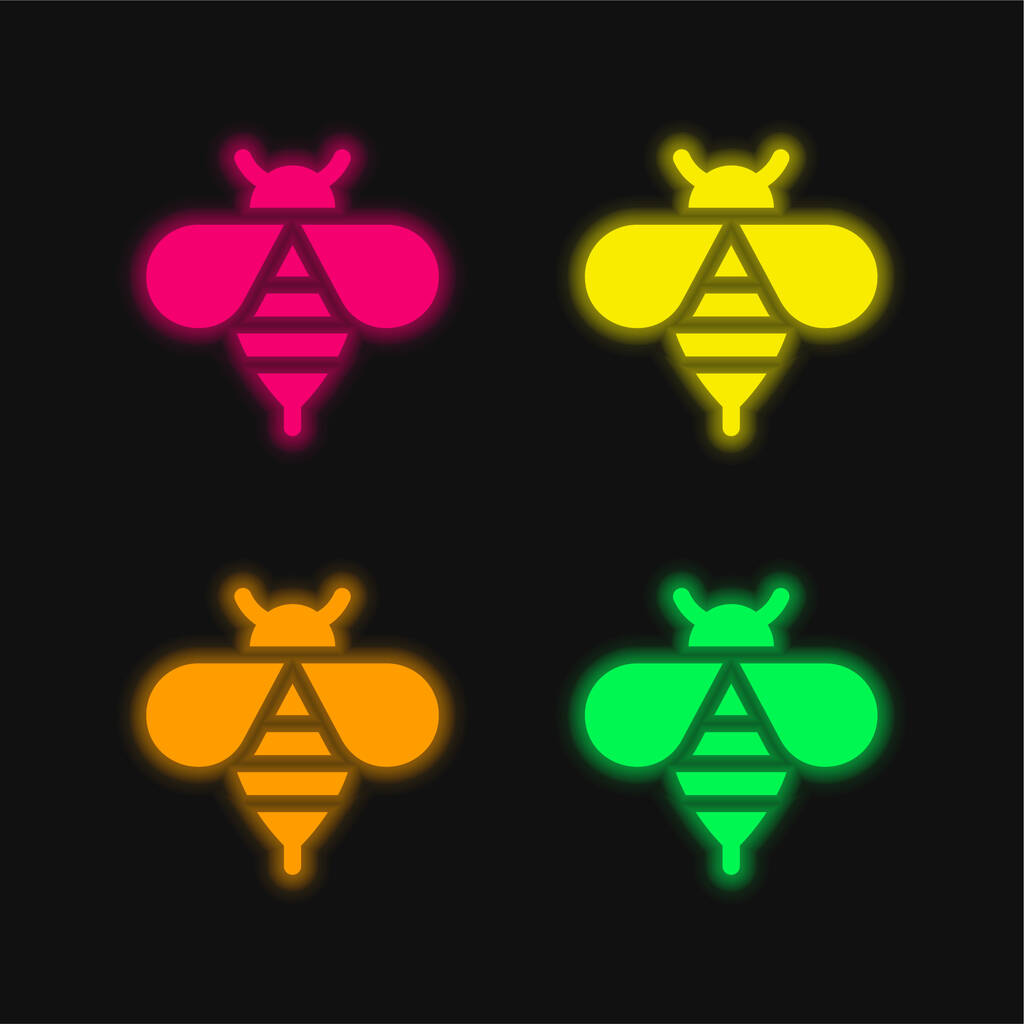 Pszczoła cztery kolor świecący neon wektor ikona - Wektor, obraz