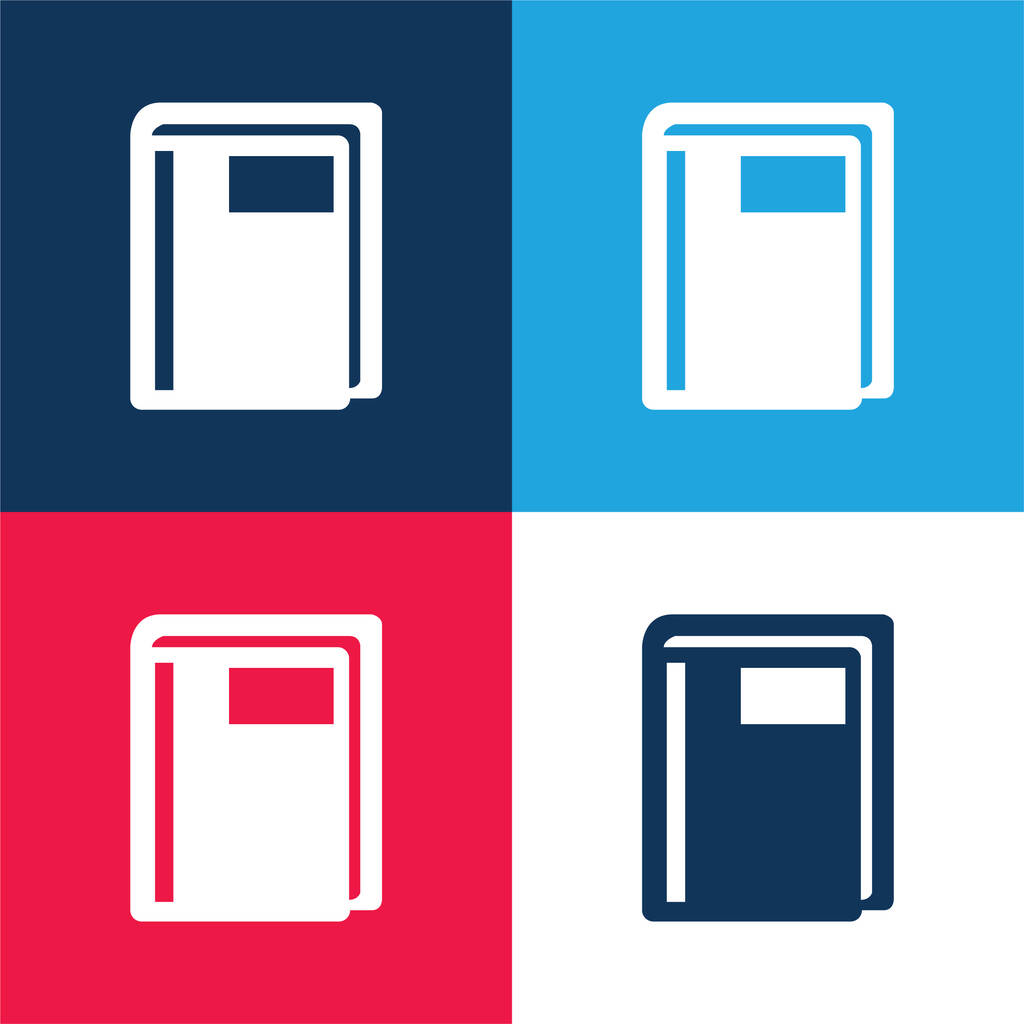 Βιβλίο Κλειστό Με ετικέτα μπλε και κόκκινο τεσσάρων χρωμάτων ελάχιστο σύνολο εικονιδίων - Διάνυσμα, εικόνα