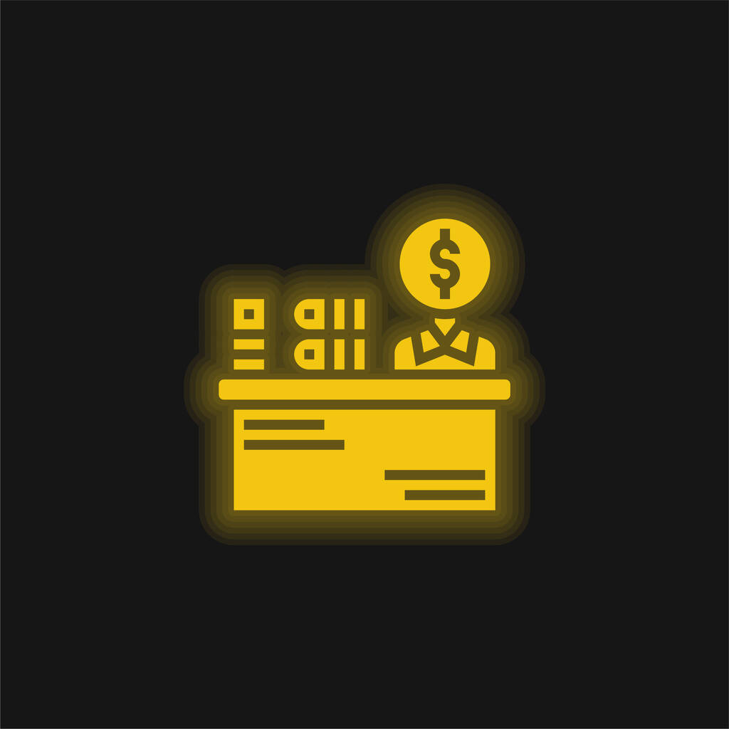 Book Keeper yellow glowing neon icon - Vector, Image