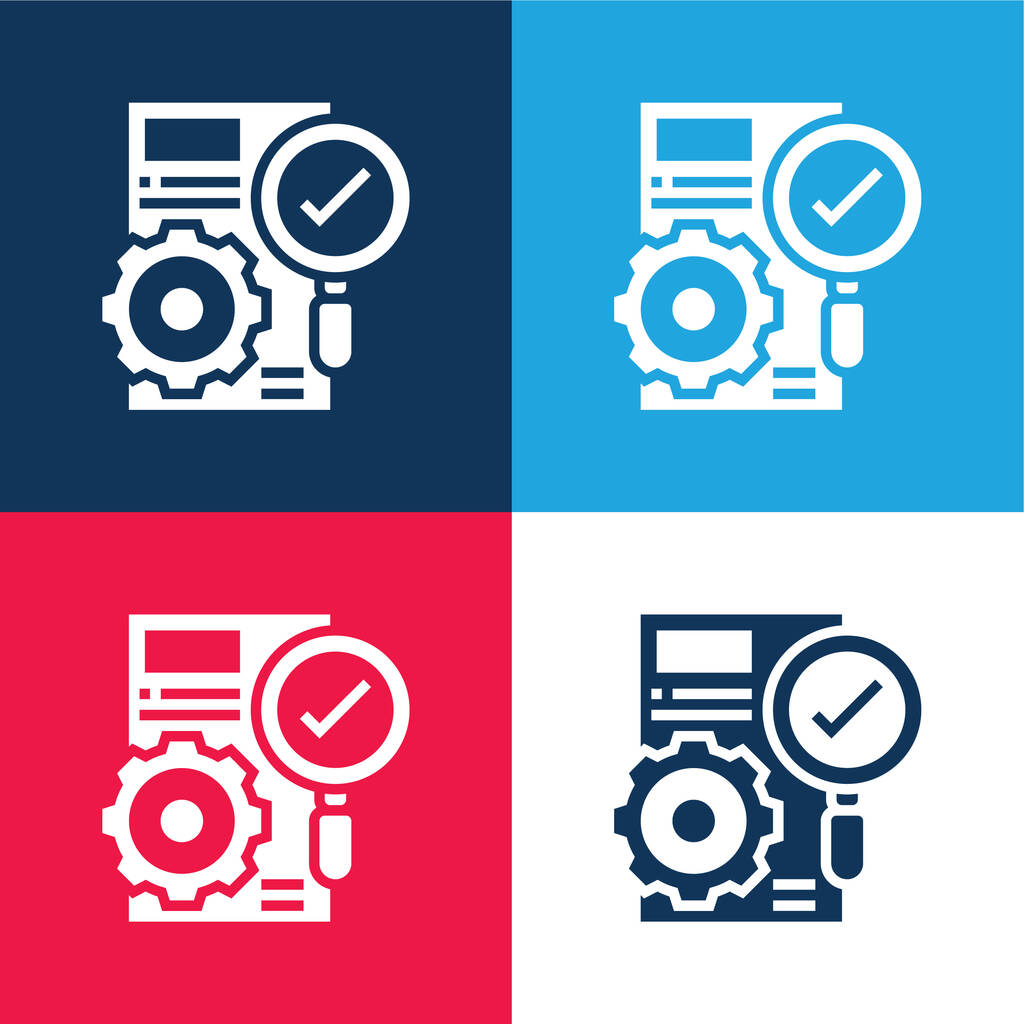 Ensemble d'icônes minime quatre couleurs bleu et rouge avec précision - Vecteur, image
