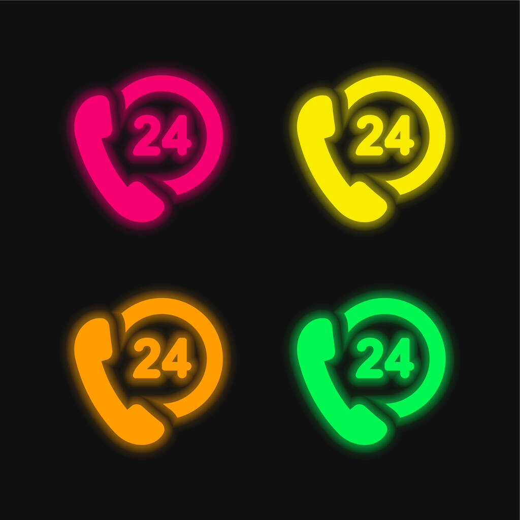 24 години Підтримка чотирьох кольорів, що світяться неоном Векторна піктограма
 - Вектор, зображення