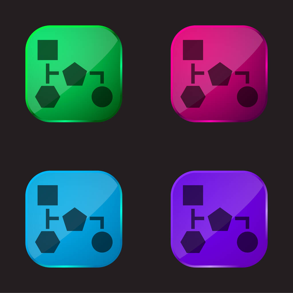 Blokové schéma černých geometrických tvarů čtyři barevné sklo ikona tlačítka - Vektor, obrázek