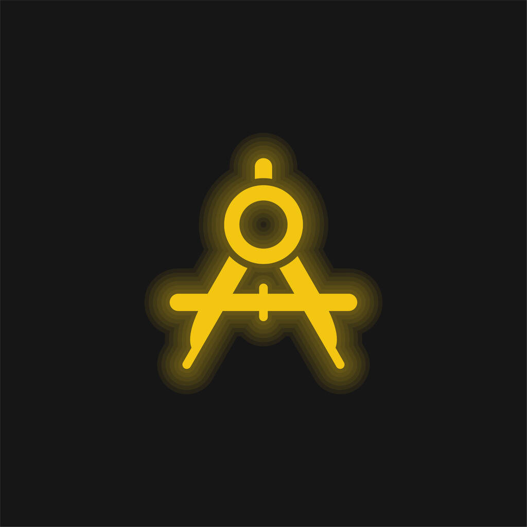 Brújula grande Icono de neón brillante amarillo abierto - Vector, Imagen
