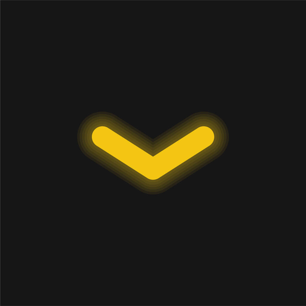 Winkelpfeil zeigt nach unten gelb leuchtendes Neon-Symbol - Vektor, Bild