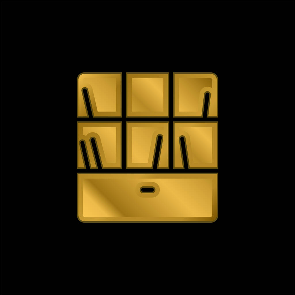 Bookshelve gold plated metalic icon or logo vector - Vector, Image
