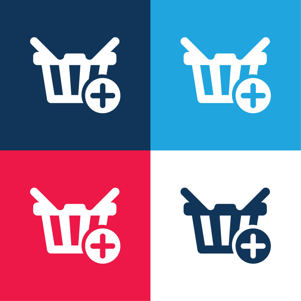 Bouton de commerce électronique bleu et rouge ensemble d'icônes minimales de quatre couleurs - Vecteur, image