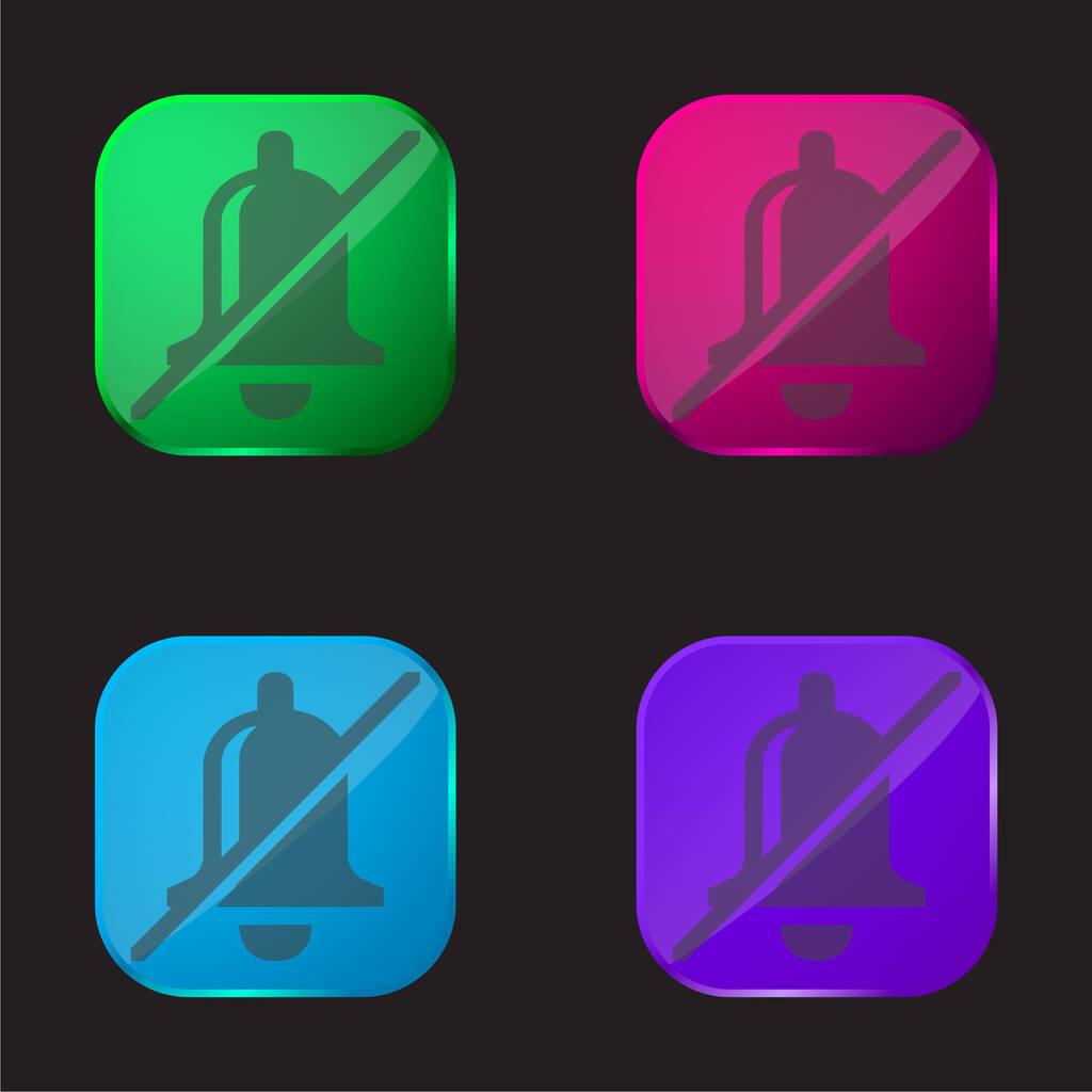 Bell Slash icono de botón de cristal de cuatro colores - Vector, imagen