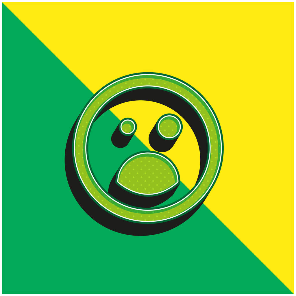 Black Eye And Opened Mouth Emoticon Square Face Green and yellow modern 3d vector icon - Вектор, зображення