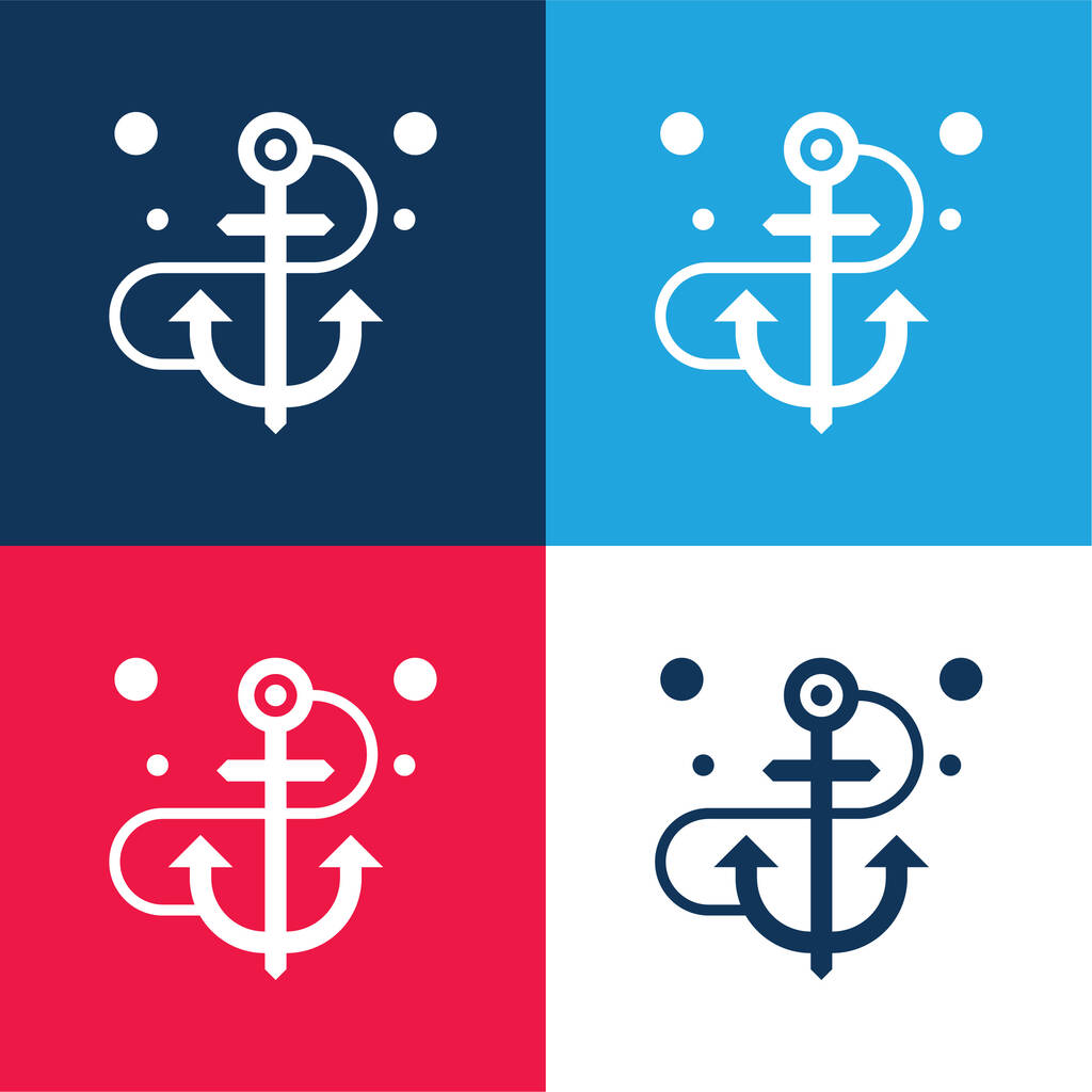 Horgony kék és piros négy szín minimális ikon készlet - Vektor, kép