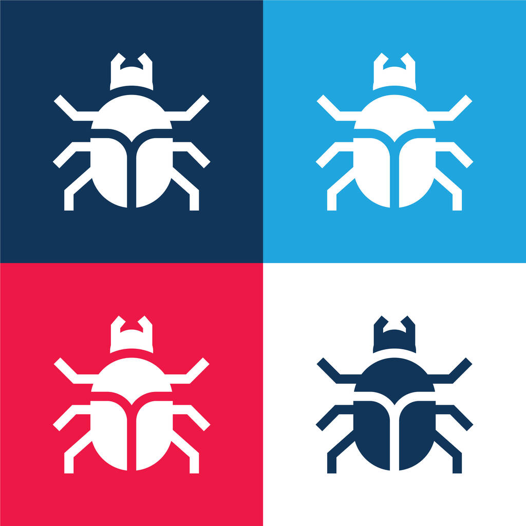 Beetle blau und rot vierfarbig minimales Icon-Set - Vektor, Bild