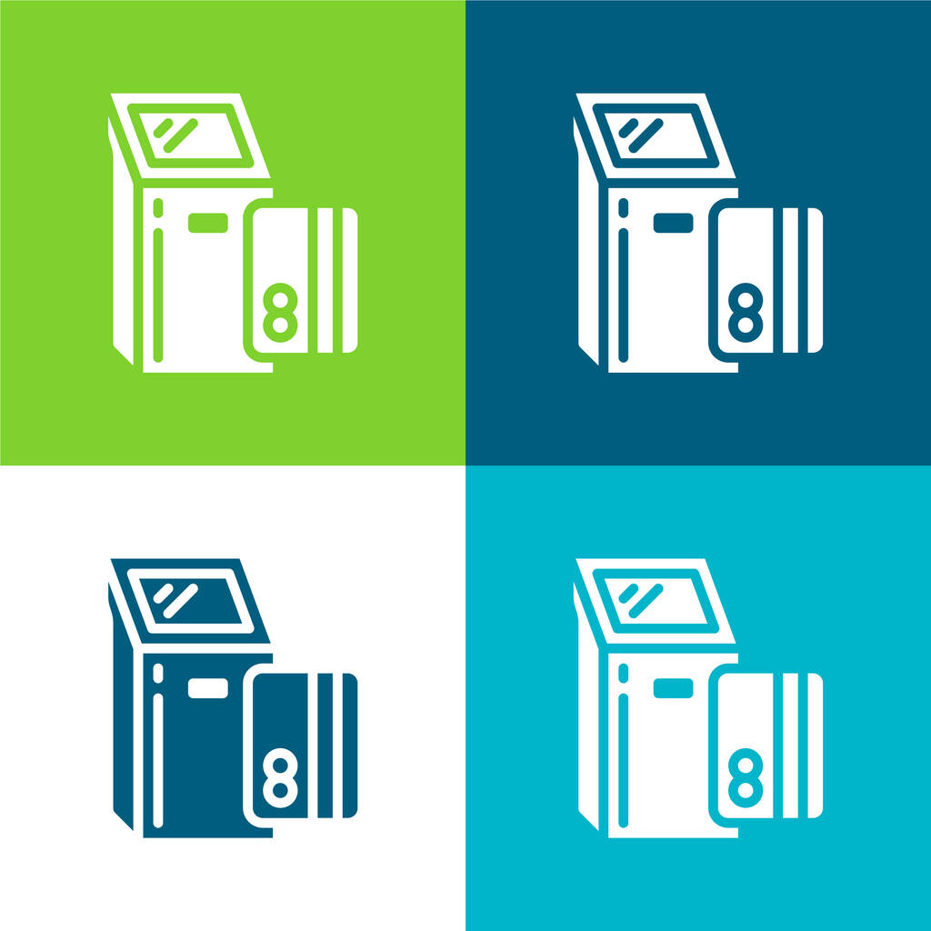 ATM Conjunto de ícones mínimos de quatro cores plano - Vetor, Imagem