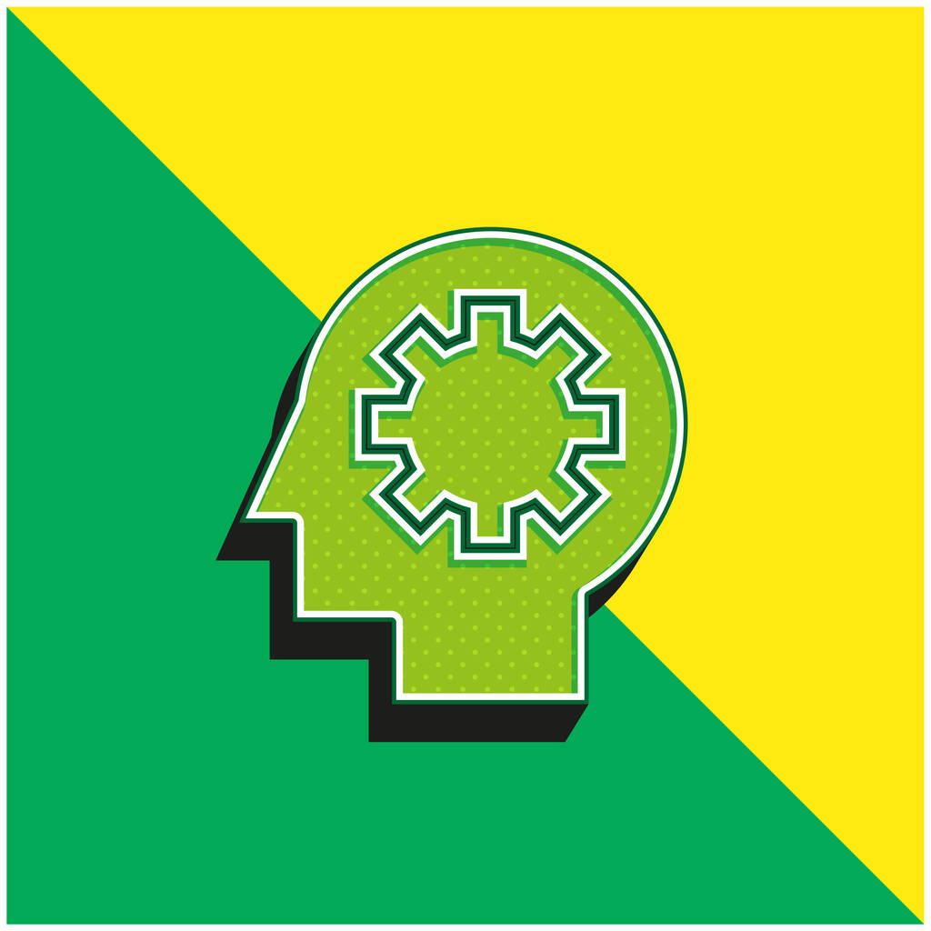 脳プロセス緑と黄色の近代的な3Dベクトルアイコンのロゴ - ベクター画像