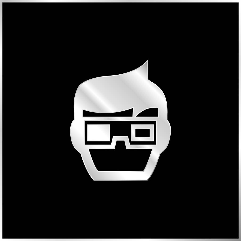 Boy With 3d Spectacles At Cinema silver plated metallic icon - Vector, Image