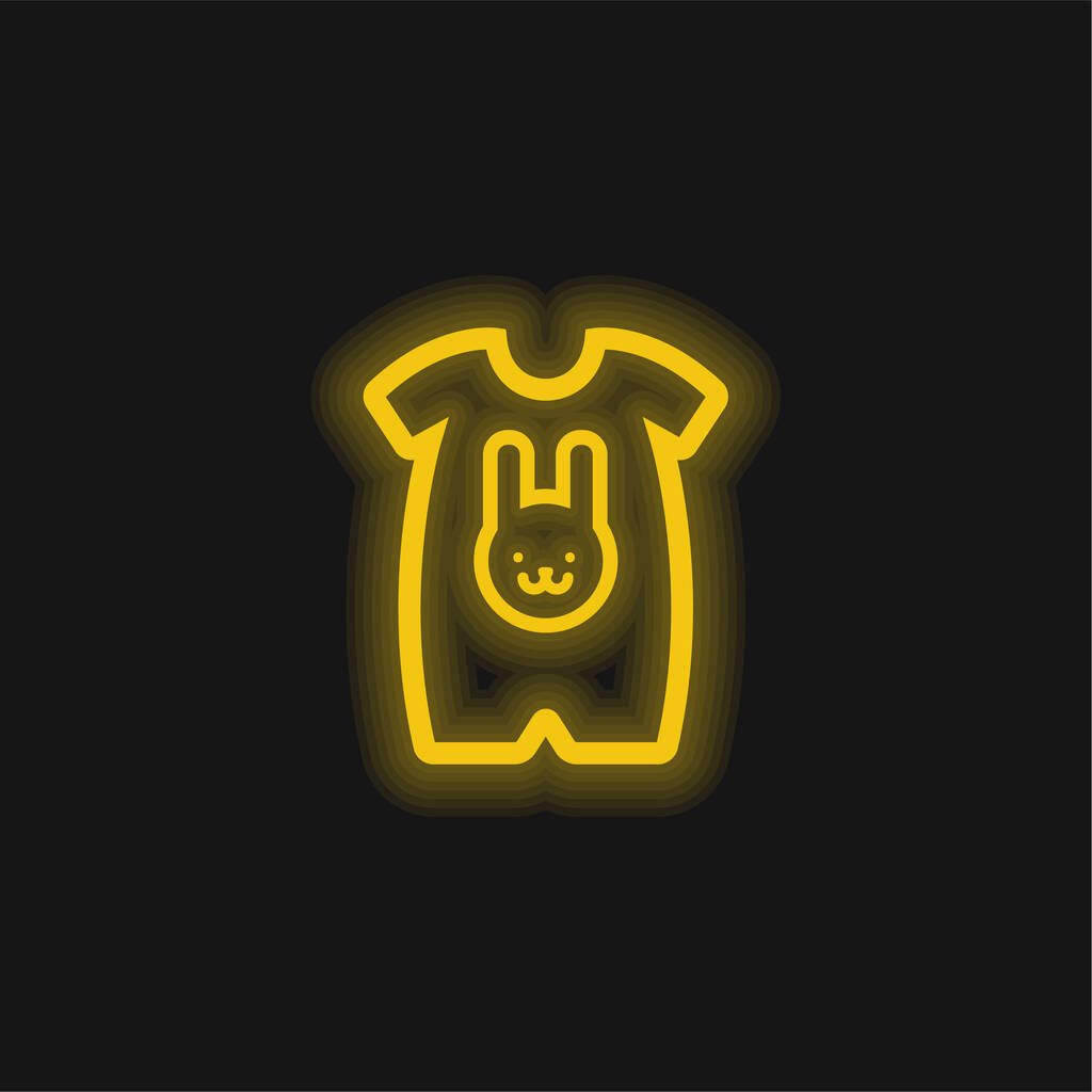 Paño de bebé con una cabeza de conejo contorno amarillo brillante icono de neón - Vector, Imagen
