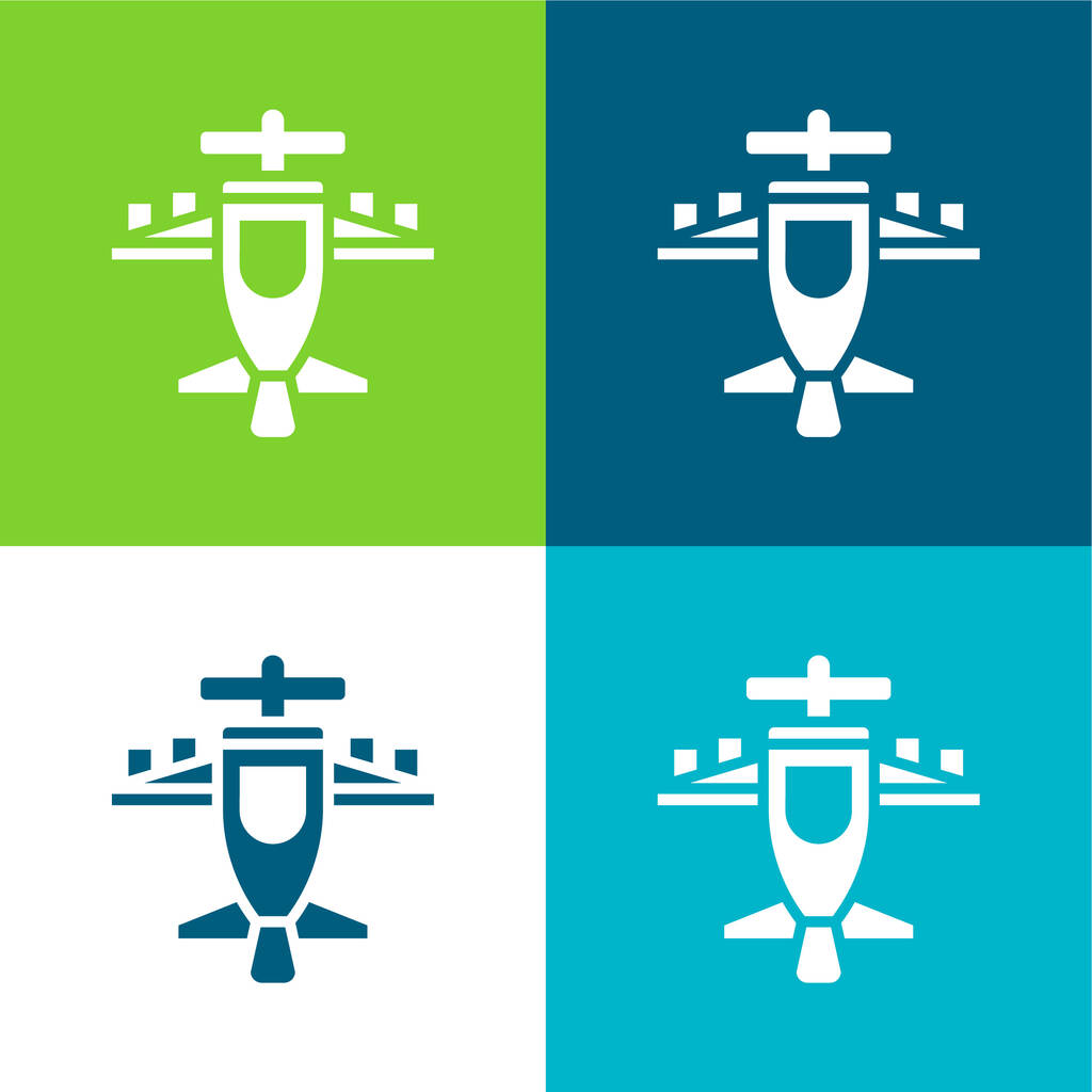Avion plat quatre couleurs minimum icône ensemble - Vecteur, image