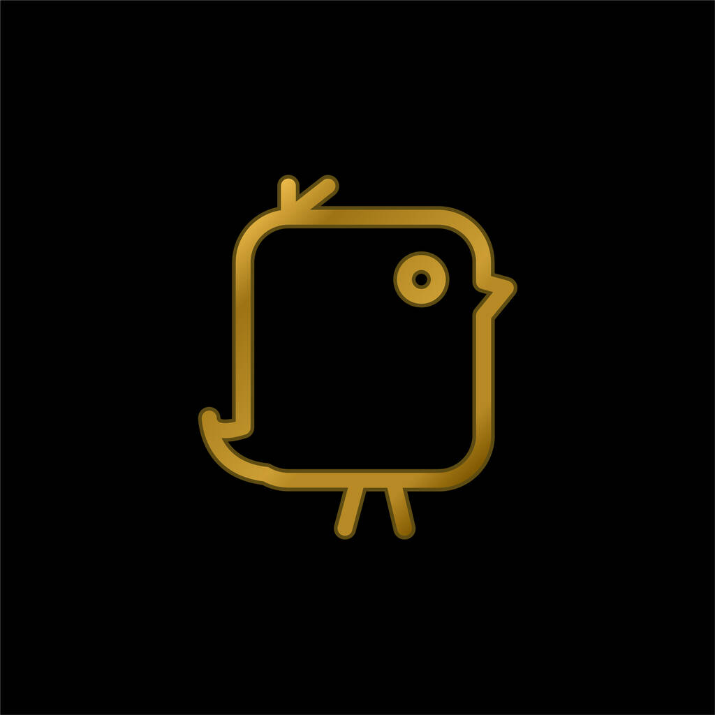 Птах з милою округлою прямокутною формою золотою іконою металу або вектором логотипу
 - Вектор, зображення