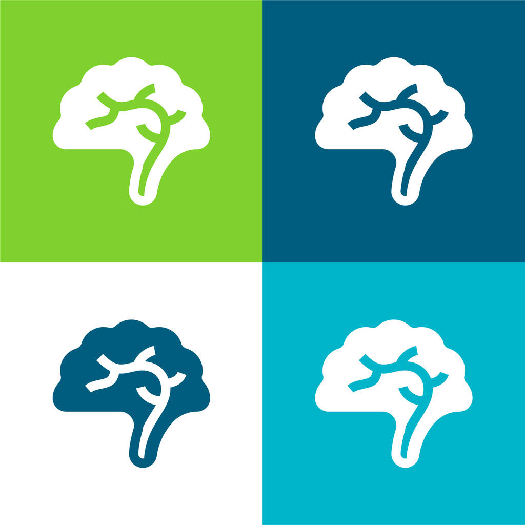 Brain Flat cztery kolory minimalny zestaw ikon - Wektor, obraz